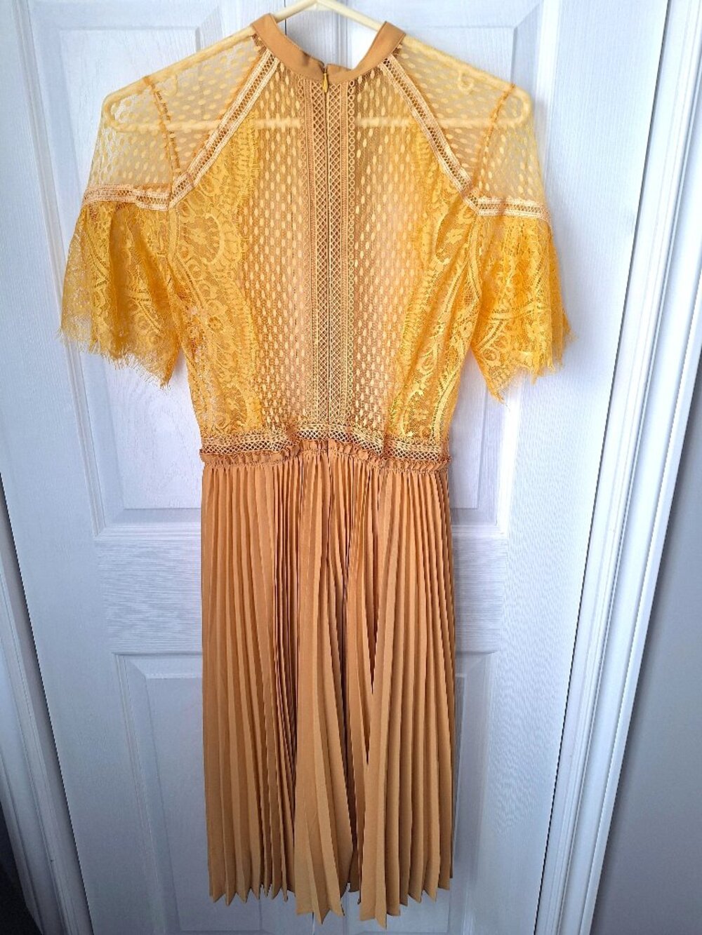 FRAY I.D Golden Yellow Lace Pleated Dress